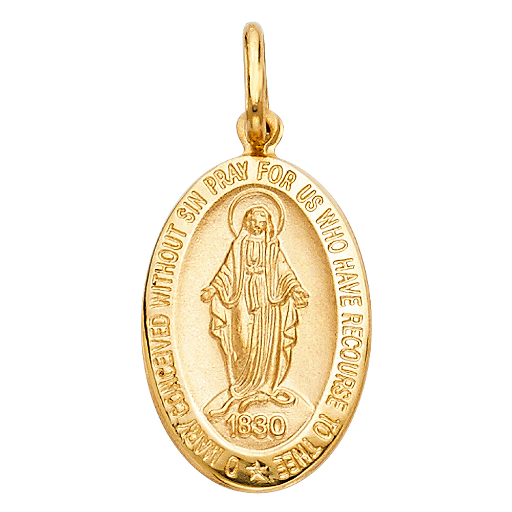 14K Yellow Gold Medium Miraculous Medal Pendant (28 Mm Tall)